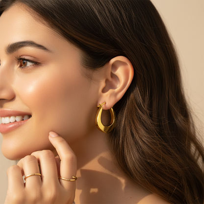 Gold-Plated Geometric Hoop Earrings for Women – Modern Minimalist Design LE10285