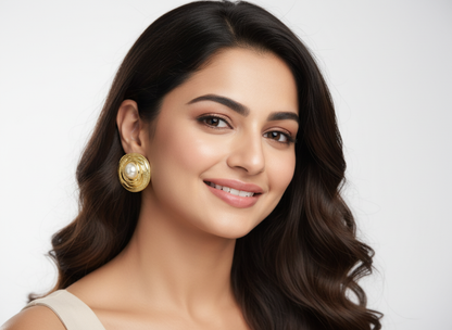 Gold-Plated Round Pearl Stud Earrings for Women – Classic Vintage Design LE10293