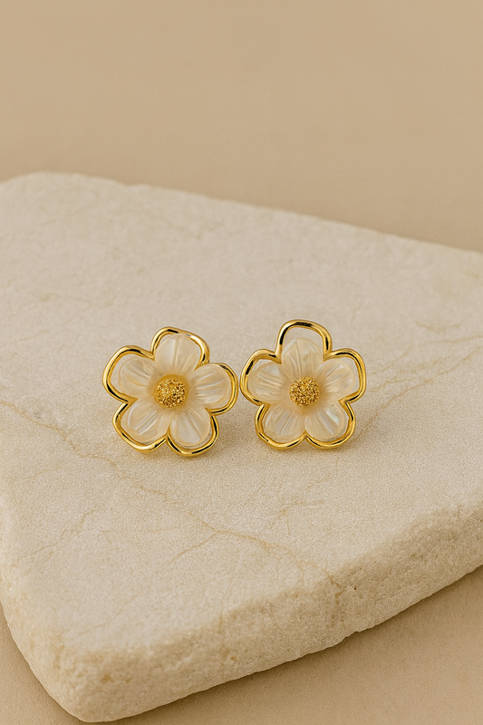 Gold-Plated White Flower Stud Earrings for Women – Elegant Floral Design | Lunavia Jewelry LE10278