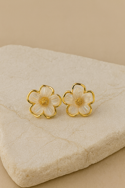 Gold-Plated White Flower Stud Earrings for Women – Elegant Floral Design | Lunavia Jewelry LE10278