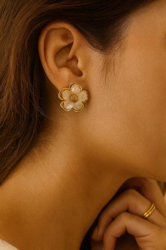 Gold-Plated White Flower Stud Earrings for Women – Elegant Floral Design | Lunavia Jewelry LE10278