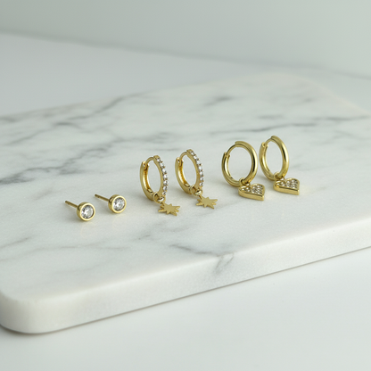 Gold Hoop & Stud Earring Set – Dainty Star and Heart Design Jewelry for Women LE10275