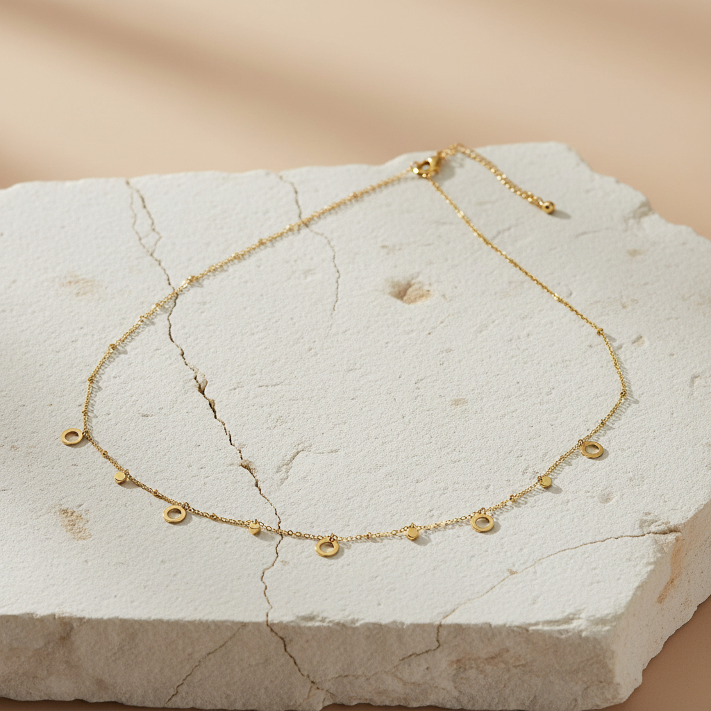 Gold Open-Circle Charm Belly Chain – Minimalist Adjustable Waist Chain for Women LW10114