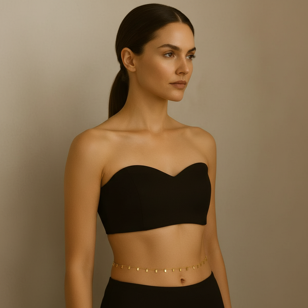 Gold Rectangle Charm Belly Chain – Minimalist Adjustable Waist Chain for Women LW10116