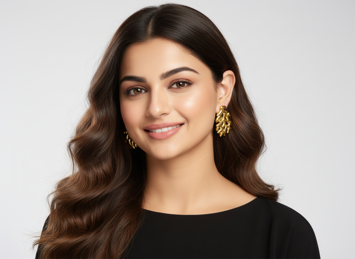 Gold Abstract Leaf Earrings for Women – Artistic Statement Studs LE10290