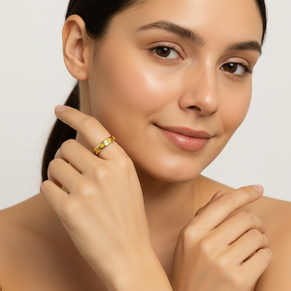 Gold Adjustable Ring with Yellow Floral Enamel Design LR10206