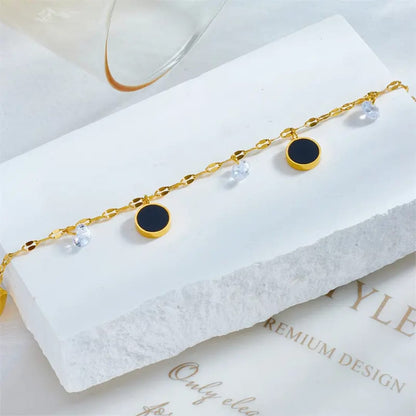 Gold Black Disc Dangle Anklet LA10105