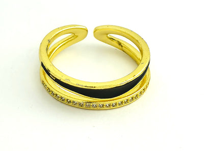 Gold Black Enamel Pavé Open Band Ring LR10134