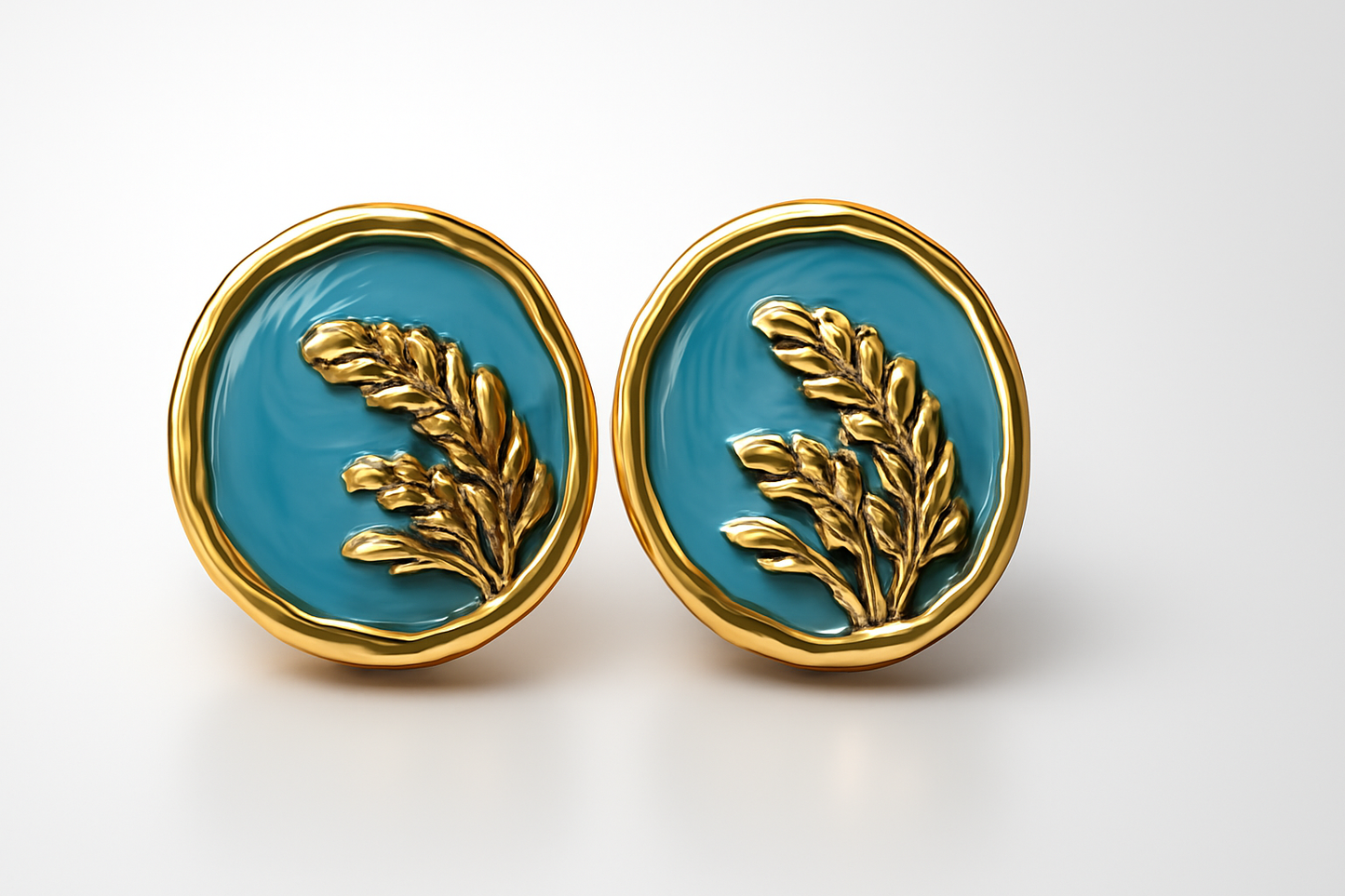 Gold Blue Enamel Botanical Studs LE10156