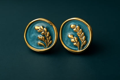 Gold Blue Enamel Botanical Studs LE10156