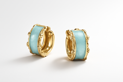 Gold Blue Enamel Hoop Earrings LE10161