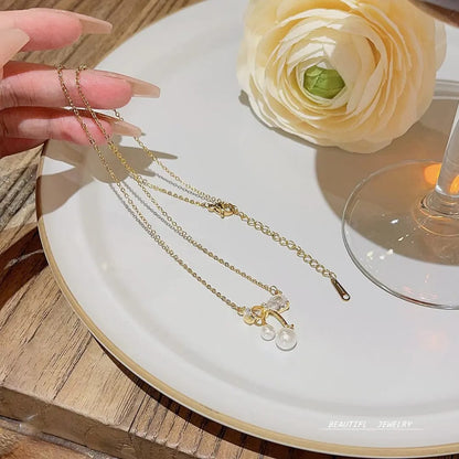 Gold Bow Pearl Drop Necklace Elegant Minimalist Pendant LN10171