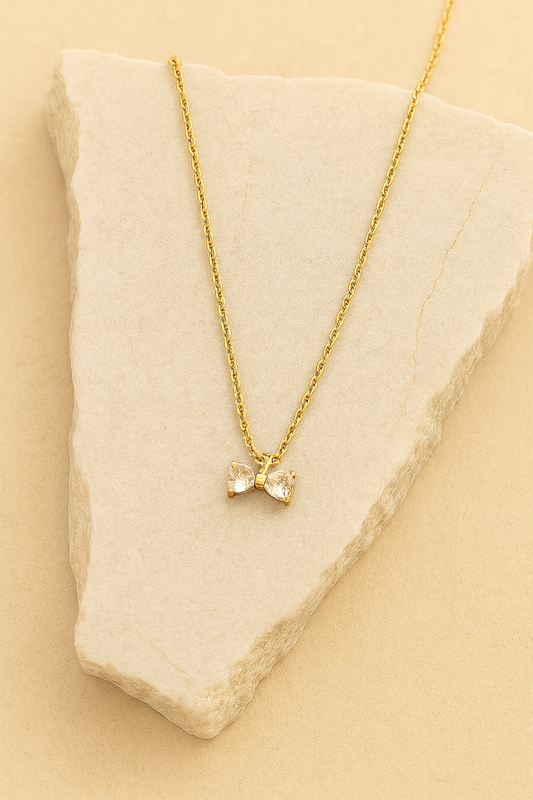 Gold Bow Pendant Necklace Gold Vermeil with Dainty CZ Crystals  Elegant Minimalist Jewelry LN10126