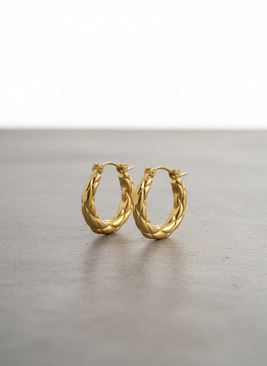 Gold Braided Hoop Earrings – Minimalist Textured Hoops for Everyday Elegance LE10307