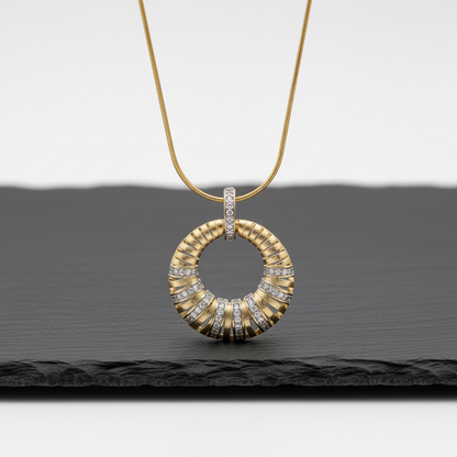 Gold Circle Pendant Necklace with Diamond Detailing LN10298