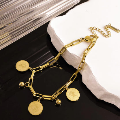 Gold Coin Charm Link Bracelet – Trendy Chain Jewelry LB10103