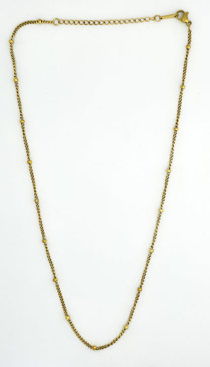 Gold Curb Chain Bead Station Necklace LN10223