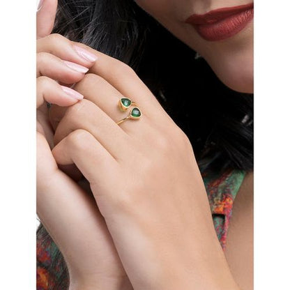 Gold Double Green Gemstone Open Ring LR10111