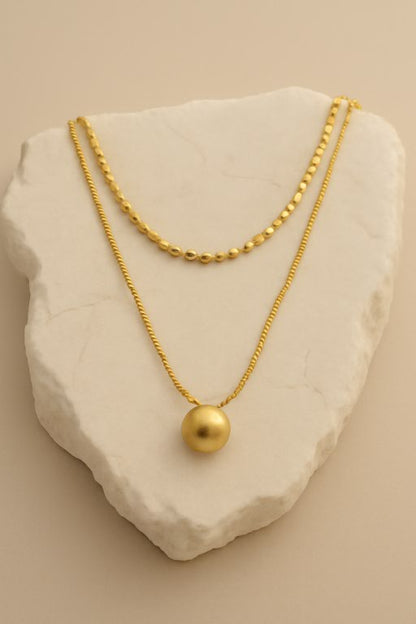 Gold Double Layer Necklace with Bold Sphere Pendant – Modern Statement Jewelry LN10152