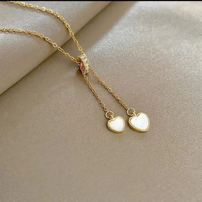 Gold Dual Heart Drop Pendant Necklace LN10179