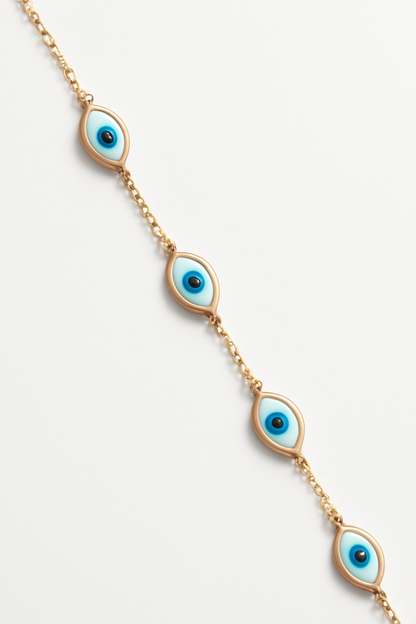 Gold Evil Eye Bracelet – Blue Enamel Protection Charm Jewelry LB10069