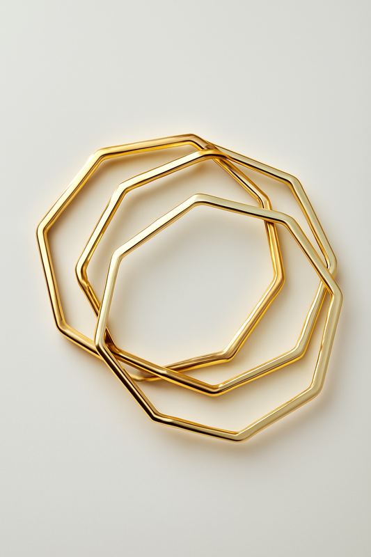 Gold Geometric Bangle Set  Modern Hexagon Stackable Bracelets LB10078