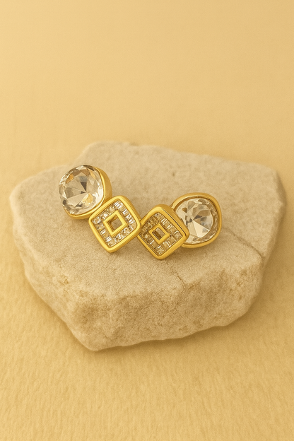 Gold Geometric Crystal Stud Earrings LE10181
