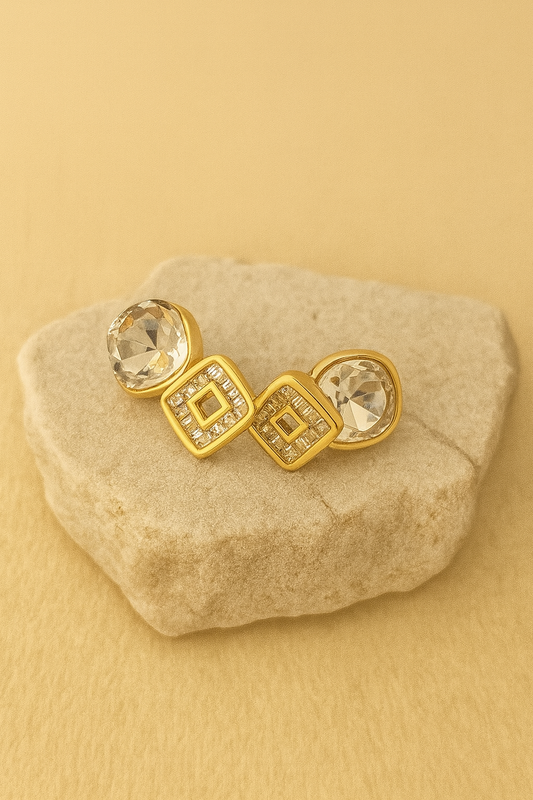 Gold Geometric Crystal Stud Earrings LE10181