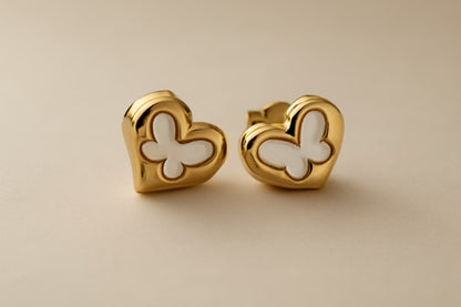Gold Heart Butterfly Stud Earrings LE10176
