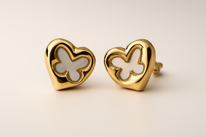 Gold Heart Butterfly Stud Earrings LE10176