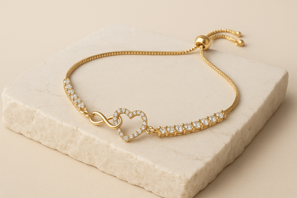 Gold Heart and Infinity Bracelet with Crystals – Romantic Women’s Jewelry LB10098