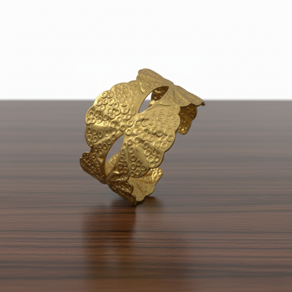 Gold Leaf-Pattern Cuff Bracelet – Artistic Textured Open Bangle LB10199