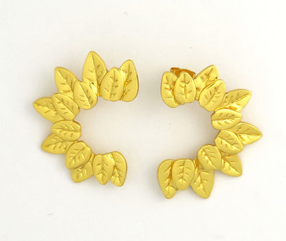 Gold Leaf Wreath Open Hoop Stud Earrings LE10255