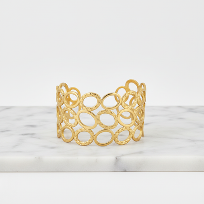 Gold Open Circle Cuff Bracelet – Modern Geometric Statement Bangle LB10190