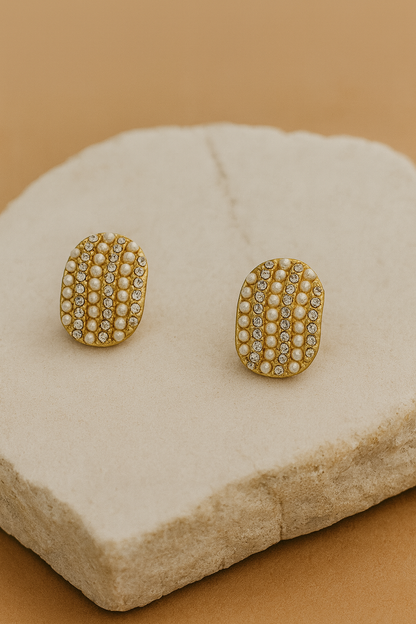 Gold Pearl Crystal Stud Earrings LE10215