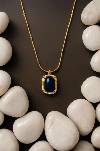 Gold Pendant Necklace with Deep Blue Stone – Elegant Minimalist Jewelry LN10140