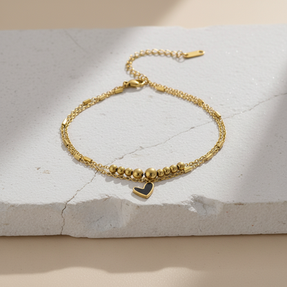 Gold Plated Heart Charm Anklet – Minimal Layered Beaded Chain Jewelry LA10114