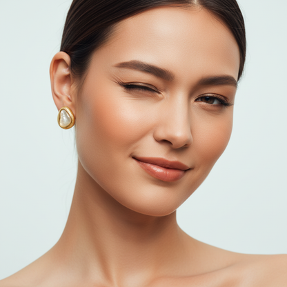 Gold Plated Irregular Pearl Stud Earrings – Minimal Elegant Statement Jewelry LE10345