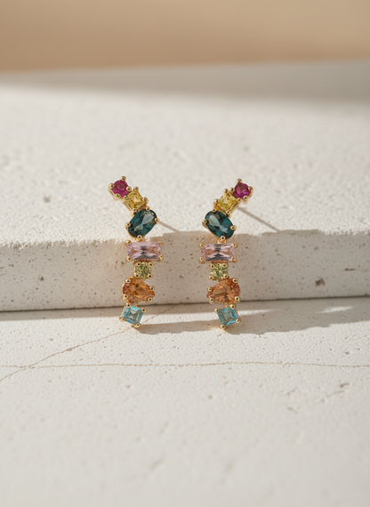 Gold Plated Multi-Stone Dangle Studs | Stacked Geometric Fine Jewellery LE10355