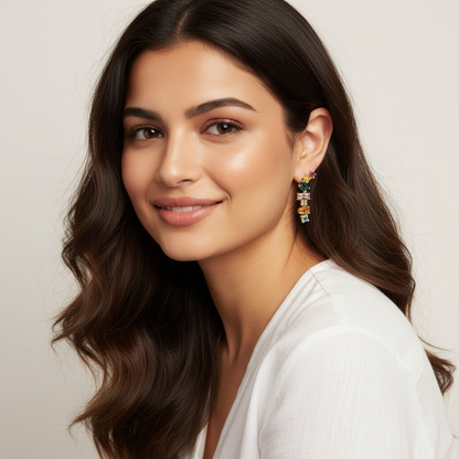 Gold Plated Multi-Stone Dangle Studs | Stacked Geometric Fine Jewellery LE10355