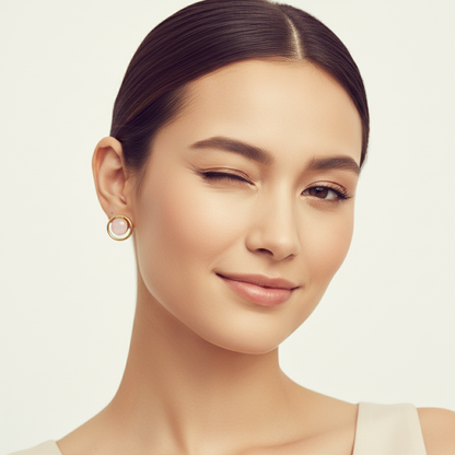 Gold Plated Pink Enamel Round Stud Earrings – Minimal Elegant Jewelry LE10348