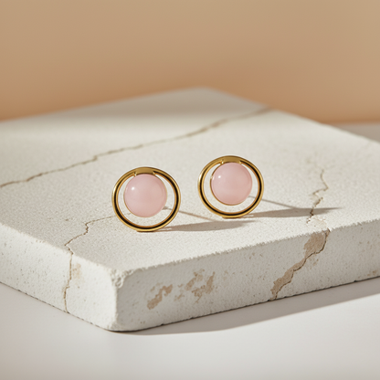Gold Plated Pink Enamel Round Stud Earrings – Minimal Elegant Jewelry LE10348