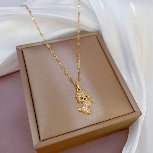 Gold Plated Puppy Pendant Necklace – Cute Sparkling Dog Charm Jewelry LN10315