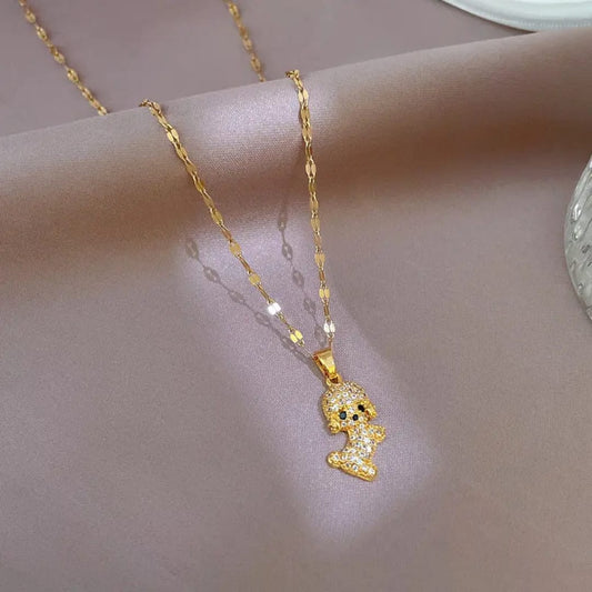 Gold Plated Puppy Pendant Necklace – Cute Sparkling Dog Charm Jewelry LN10315