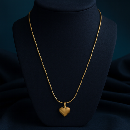 Gold Puff Heart Pendant Necklace – Classic LN10186