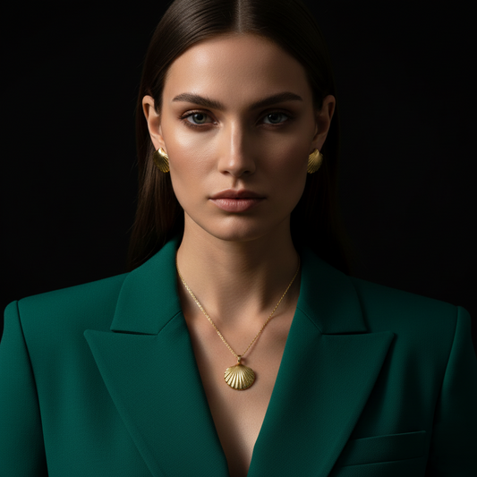 Gold Seashell Jewellery Set | Matching Necklace and Stud Earrings Set LN10331