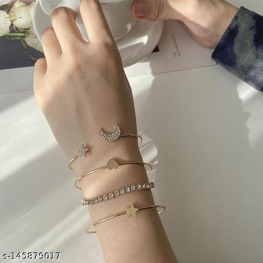 Gold Star & Moon Adjustable Cuff Bracelet Set LB10109