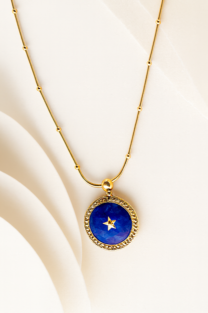 Gold Starry Night Blue Pendant Necklace – Celestial Jewelry in Gold Vermeil LN10125