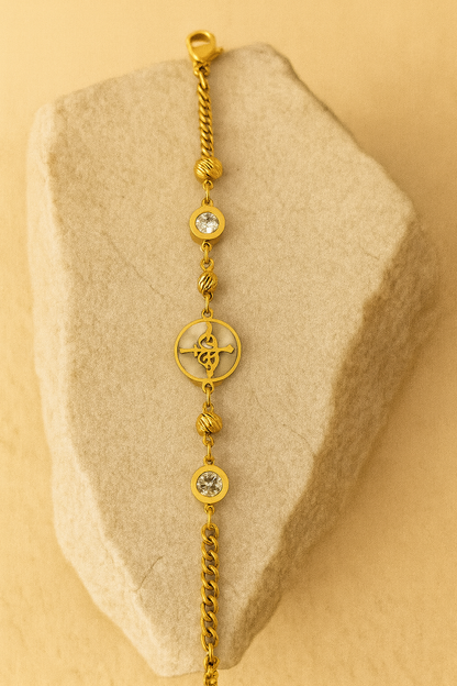Gold Symbol Bracelet with Crystals Elegant Chain Jewelry LB10096