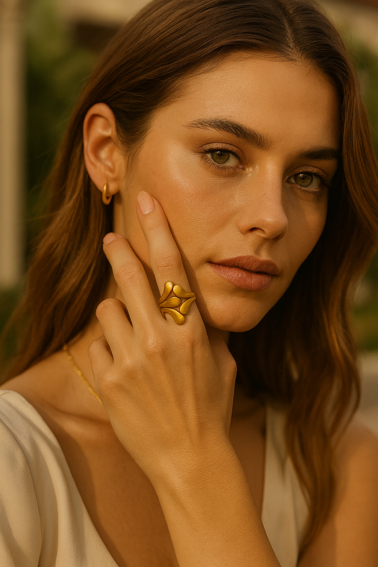 Gold Teardrop Petal Statement Ring LR10124